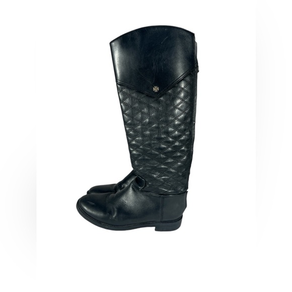 Tory Burch Riding Boots Claremont Tall Boots Quilted Black Vegan Leather… - Picture 2 of 16